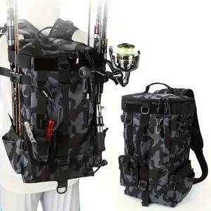 Fishing Backpack Tackle Bag, Large Storage with Rod Holders, for Outdoor Fishing, Picnic, Hiking, Navy Camo Durable Pack for Carrying Fishing Gear, A Great Companion for Outdoor Sports