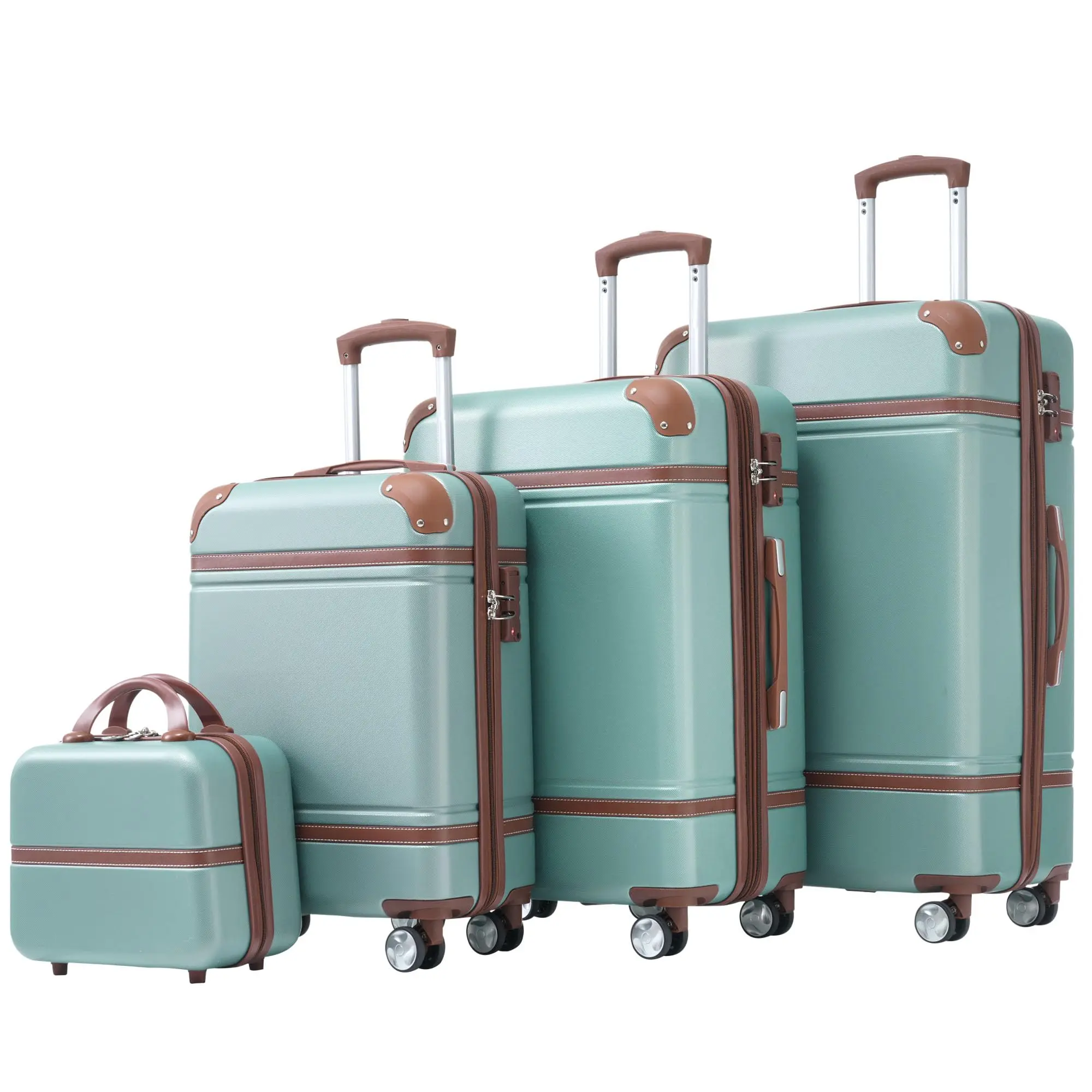 4 Piece Hardside Suitcase Set, Lightweight ABS Spinner Luggage with TSA Lock and Expandable Zip Interior - 20In-24In-28In & Cosmetic Case, Spinner Wheels, 20 Inches, 100% Abs, 4 Wheels 360 Rotation, High-Capacity, Top & Side Carrying Handles