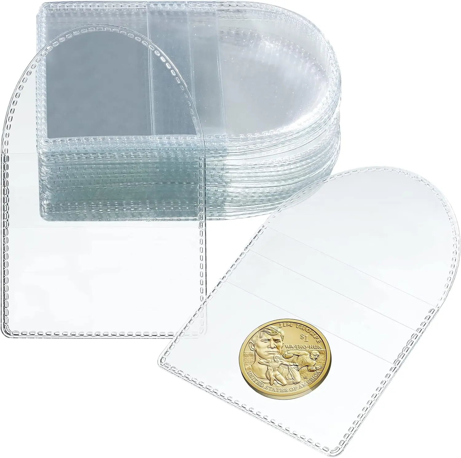 50 Pcs Single Pocket Coin Sleeves Collector Individual Clear Plastic Sleeves Holder Small Coin Holder Plastic Coin Pouch Single Coin Protector for Coins Jewelry Storage(Round, 2 Inches)