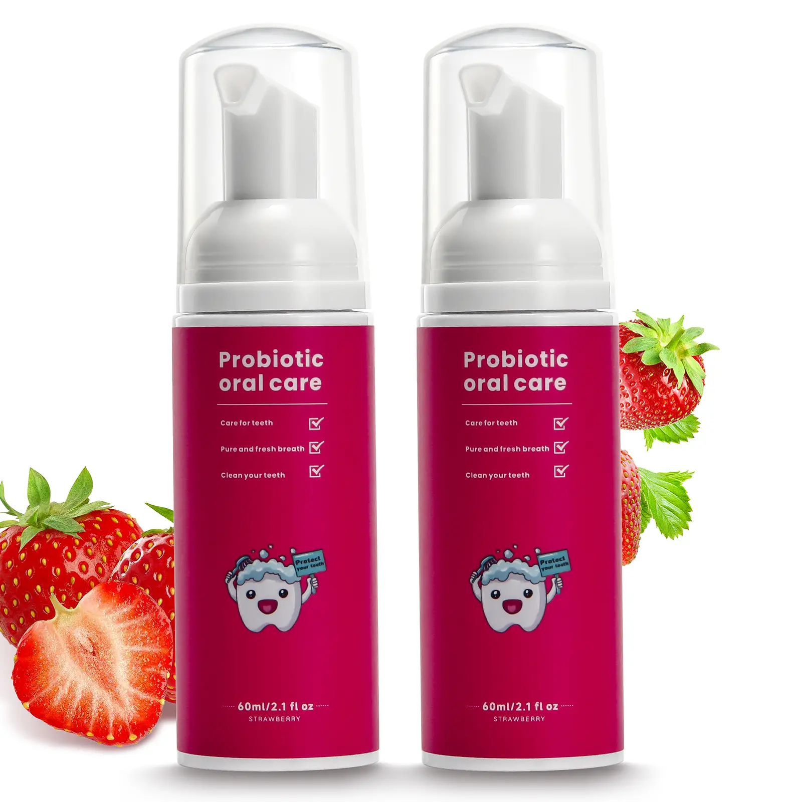 kids Fluoride-Free Mousse Foam Toothpaste| 60ml Fresh Breath| Mild Strawberry Flavor