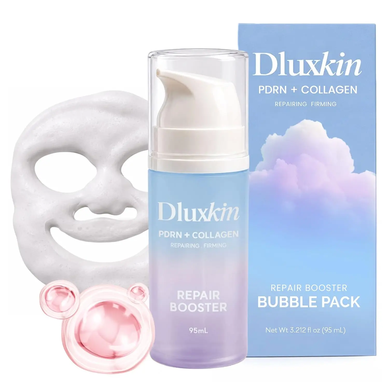 DLUXKIN PDRN + Collagen Bubble Skincare Serum - Lightweight Moisturizer, 15-Second No-Rinse Korean Micro Bubble Mask Treatment with Hyaluronic Acid, Smooth & Radiant Skin Restore Formula