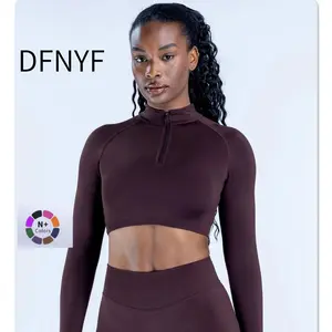 [With logo]DFNYF set long-sleeve cropped top with half-zip, breathable and stretchy jacket for fitness, running, and yoga, women's sportswear Backless Halter Crop gia track Front Three-Piece Scrub Monaco Yacht Club Flag Print Hoodie workout women