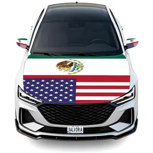 USA Mexico Flag Car Hood Cover Set with Mirror Covers Stretchable Hood Wrap for Cars Trucks SUVs Patriotic Car Accessories