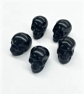 1pc Natural Obsidian Skull Carvings - Hand-Carved Gemstone Figurines for Home Decor, Crystal Healing, and Unique Gift