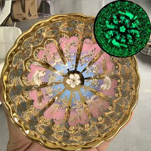 Golden Rimmed Royal Teacup with Cherry Blossom & Bird Patterns Glow in the Dark Golden Lotus Gilded Cup Full Color Seven Color Peacock Design Master Cup Tea Mug