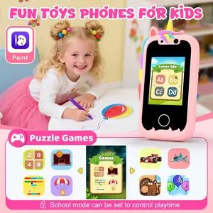 Children's smartphone, holiday birthday gift for girls aged 3-10, children's toy phone, 2.4-inch touchscreen toddler learning toy phone, with dual cameras, games, music player