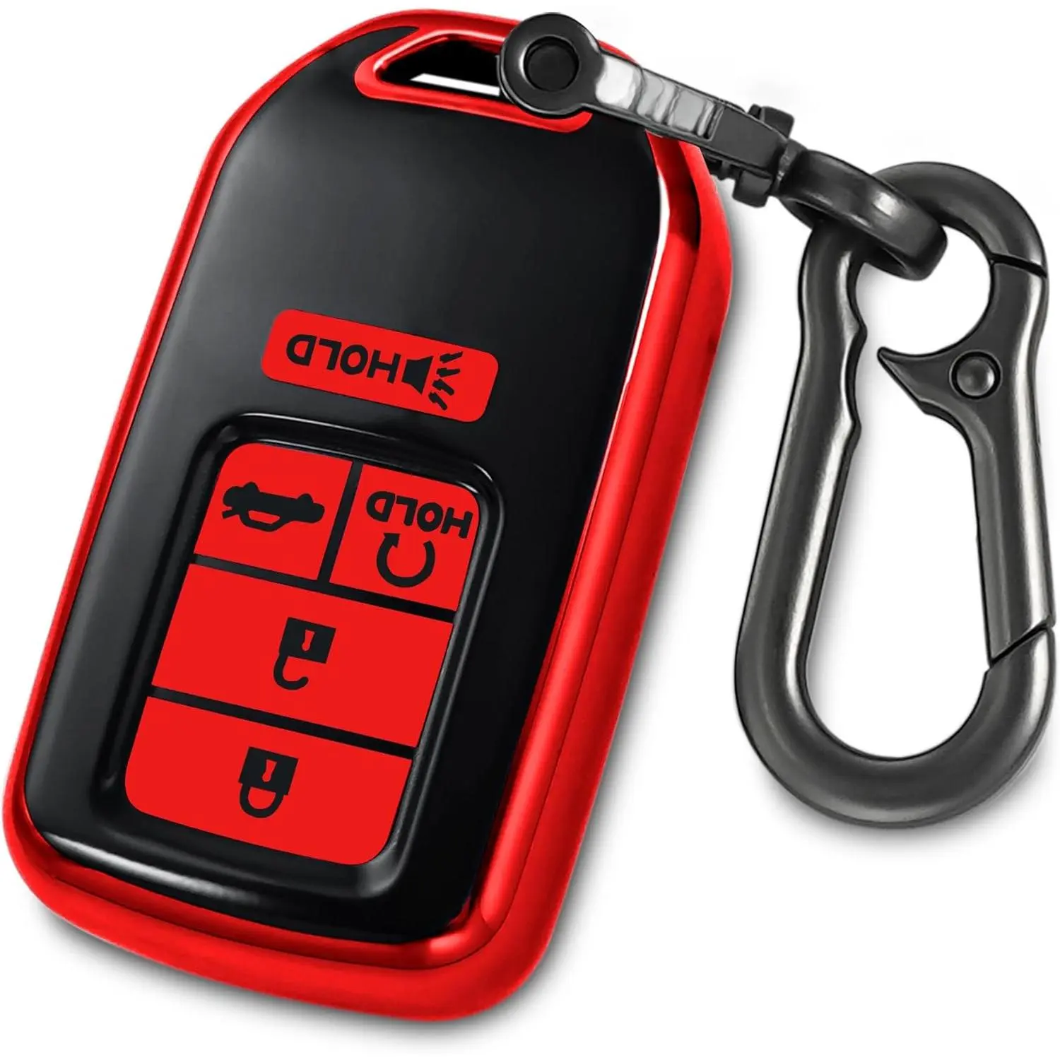 TPU Scratch-Proof Key Fob Cover with Keychain for Honda 5 Buttons Smart Remote Key, Easy Install, Signal Unaffected, Compatible with Civic/CR-V Accord Pilot HR-V CR-Z Crosstour (Red, 2026), Soft Tpu