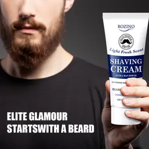 ROZINO Gentle Shaving Cream for Beards - Extra Man Power with Sesame Oil Sandalwood Mint Oil Olive Oil Aloe - Easy Application Clean Refreshing Moisturizing Formula 100g