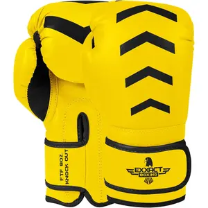 Exxact Sports Knockout Youth Boxing Gloves for Kids (3-15 Years) with Padded Protection and Wrist Support, Durable Engineered Leather Kids Boxing Gloves for Sparring (Gold/Black)