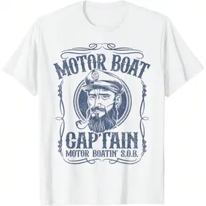 White T Shirt 100% Cotton Motor Boat Captain Funny Pontoon Boating Motor Boatin Lake T-Shirt Comfortable Breathable Street Casual Top