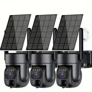 3G/4G LTE Cellular Security Camera, Solar Camera Outdoor Wireless No WiFi Needed, 6MP 360°View Security Systems With Color Night Vision, Spotlight Siren, PIR Motion Sensor, 2-Way Audio, US Version, SIM Card Included, 4pcs
