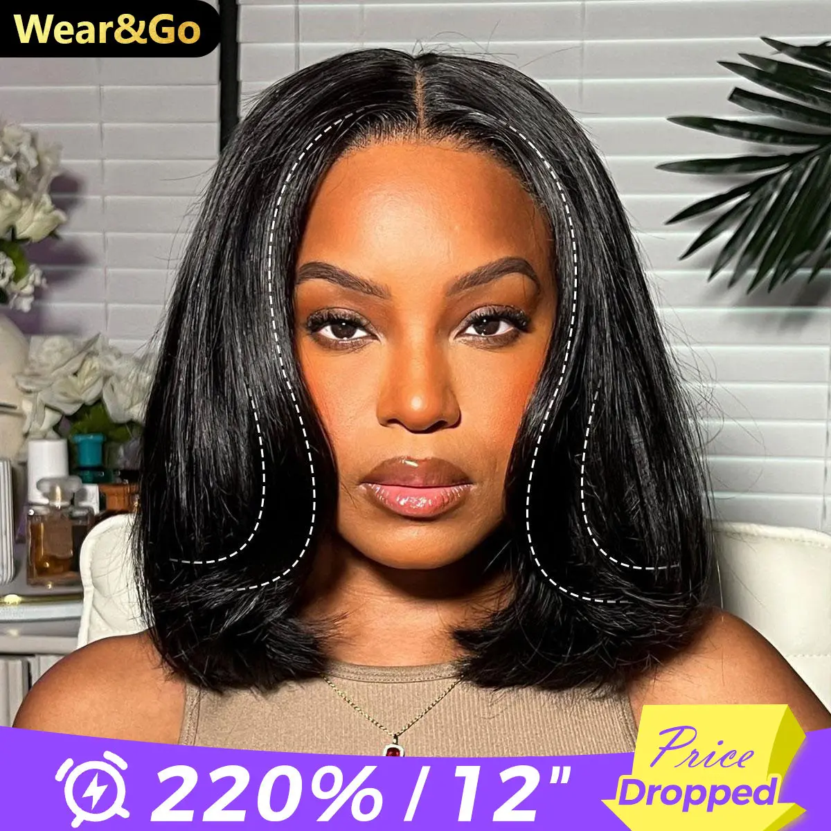 [Limited Deal] OQ Hair 9x6 TPart Layered Cut Wear Go Wigs 220% Density Yaki Straight Short Bob Wig Human Hair Pre Bleached Tiny Knots With Drawstring