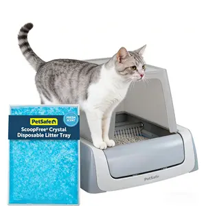 Self-Cleaning Automatic Cat Litter Box, Front-Entry Motion-Sensing with Integrated Health Counter, Includes 1 Disposable Crystal Litter Tray