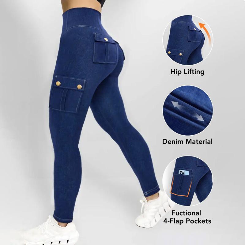 CHICME Women's Graphic Print High Waist Leggings with Flap Pockets Tummy Control Workout Active Pants Gym Sportswear Bottoms