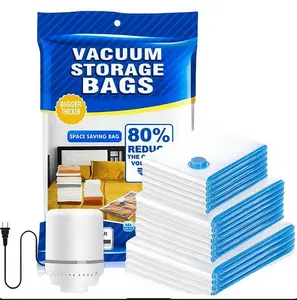 6 Pack Vacuum Storage Bags with Pump Waterproof Reusable Compression Packing Bags Travel Space Saver for Clothing Bedding Organiser Sealer Clothes Storage Travel Essentials 3-Size Kit 4500Pa Suction Airtight Protection - Set,father’s day gift
