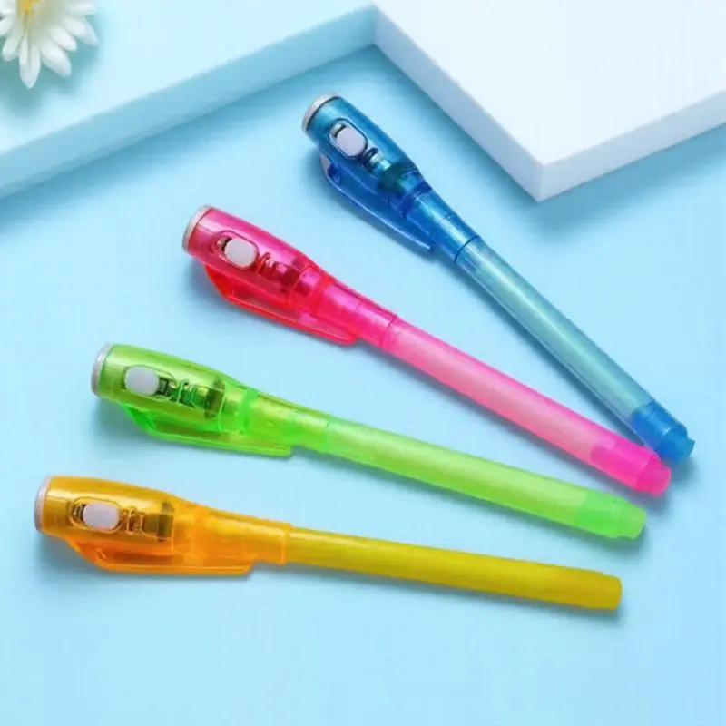 UV Light Invisible Ink Pen, 4 Counts/set Colorful Invisible Ink Marker Pen with UV Light, Writing Learning Tool for Students, Party Creative Gift, Art Markers Pen
