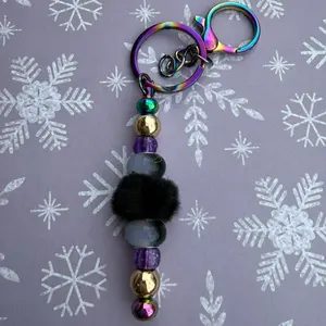Rainbow Keychain with Beads and Black Pom-Pom Accessory for Keys and Luggage