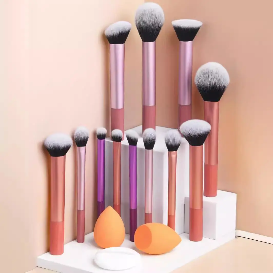 Professional Makeup Tools Set for Women, 15pcs/set Including Brushes & 2 Counts Sponges & 1 Count Powder Puff Brushes with Soft Bristles & Comfortable