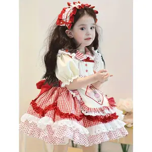 Girl's New Summer Dress |   Red Princess Gown for Kids – Birthday Dress & Daily Stylish Wear |   Red Plaid Dress for Casual/Party/Performance