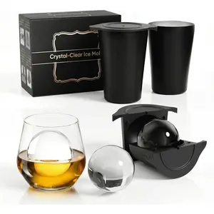2.5" Clear Ice Ball Maker - Stainless Steel Sphere Ice Mold for  & ,  Clear Round  Tray with Easy-Release ,  Gifts for Men, 2 Pack (Black)