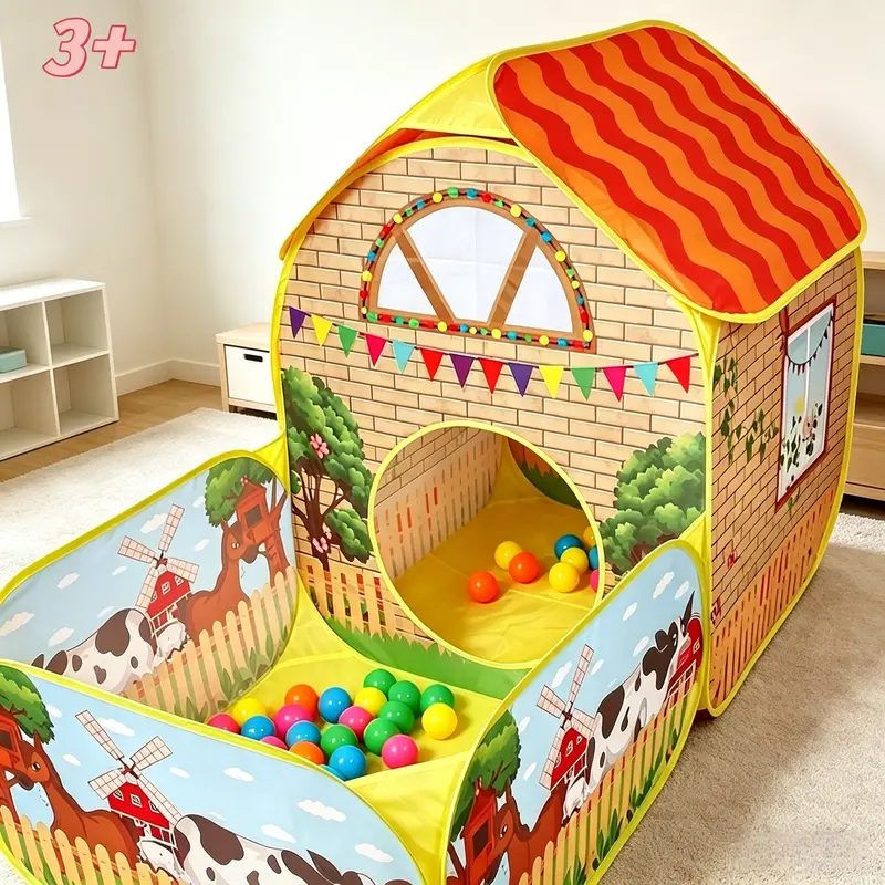 Kids' Garden Farm Villa Tent with Ball Pit | Large Portable Foldable Yellow Playhouse | Pop-Up Castle Tent | Outdoor Play Equipment | Outdoor Party & Beach Toy | Holiday Gift (Birthday/Christmas/Thanksgiving/Halloween) | No Accessories, Lights or Balls |