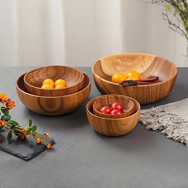 Handmade Natural Wood Bowl, Food Grade Oil Coating, Eco-Friendly Dinnerware, Salad/rice/soup Bowl, Unique Wooden Texture Design, Bowl with Lid