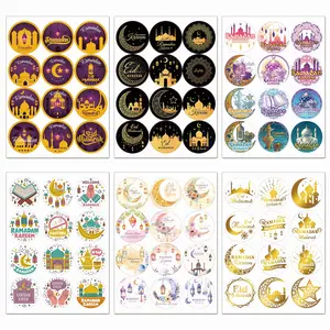 6 Sheets Eid Mubarak Stickers, Moon Lantern Castle & Islamic Pattern Designs, Ramadan Labels for Gift Wrapping, Envelope Seal & Candy Bag Decor, Ideal for Ramadan Kareem & Eid Al Fitr Celebrations, Islamic Muslim Party Supplies, Round