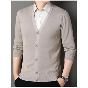 Men's Winter V Neck Knit Cardigan Sweater Coat, Button Front, Thickened Fleece Lining, Casual Wear for Office & Sports, Knitwear
