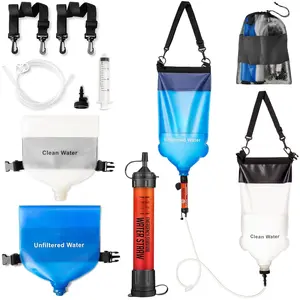Gravity Water Filtration System – 2 High Capacity Lightweight Hanging Bags for Backpacking, Camping, Survival, Hiking, Hunting - Dirty, Clean Water Bags, Water Filter and Cleaning Plunger Included