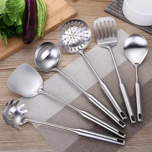 Stainless Steel Kitchen Utensils Set, 6 Counts/set Including Spoon, Slotted Spoon, Spatula, Kitchen Utensils Set for Home Use