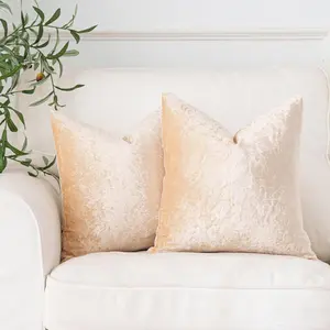 Velour Throw Pillow Covers Champagne Beige 18x18 Inch Pack of 2 Decorative Luxurious Velvet Pillow Cover Glossy Pillowcase Cushion for Couch Sofa and Home Decor