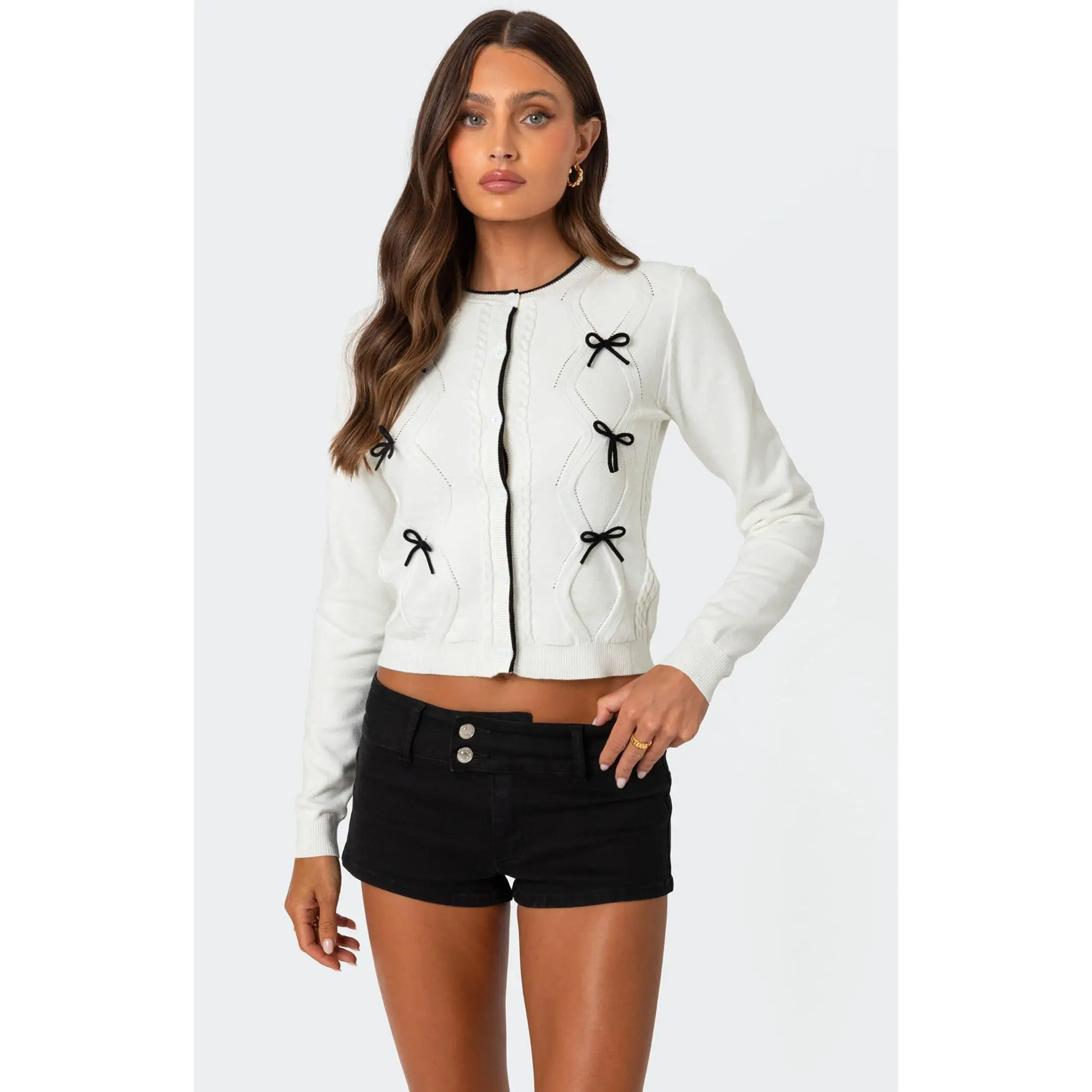 Edikted Women's Contrast Bow Knit Cardigan
