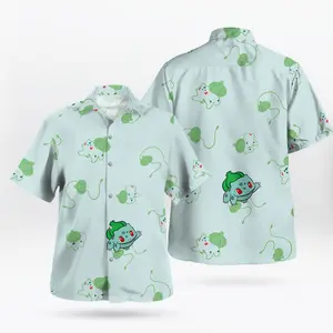 Bulbasaur Poket mons Hawaiian Shirt Cute Green Leaf Print Summer Leisure T-Shirt
