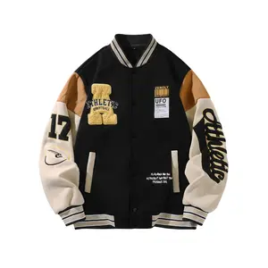 Men's Vintage Athletic Varsity Jacket with Embroidered '17' & Team Logos, Baseball Collar, Snap Closure, Durable Sportswear, Outdoor Sports, Retro Style, Highquality Stitching, Varsity Style, Casual Wear