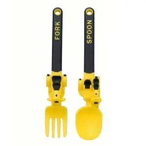 Motorcycle Design PP Tableware 2pc Fork & Spoon Set with Storage Box Soft Grip Antibacterial Lightweight Dishwasher Safe for Kids Home School Travel Utensils Cutlery
