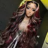 180% Density Black Red Wig Burgundy Highlight Wig Human Hair Body Wave Lace Front Wigs Human Hair 13X4 HD Lace Front Human Hair Wigs Pre Plucked with Baby Hair