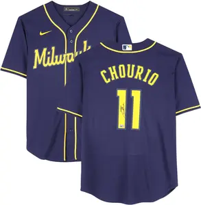 Jackson Chourio Milwaukee Brewers Autographed Navy Nike Replica Jersey - Fanatics Authentic Certified