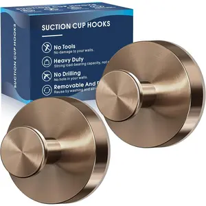 Suction Cup Hooks for Shower,2Pcs Shower Towel Suction Hooks,No Drill Towel Hooks for Bathroom Wall,Kitchen,Glass,Mirror,Tile to Hang Towels,Robes,Loofah-Champagne Bronze