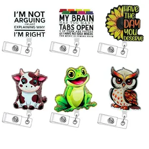 Retractable Badge Reel Set, 6 Counts/set Cute Cartoon Pattern ID Holder with Clip, Durable and Lightweight Design Badge Holder for Nurses, Doctors, Students and Office Staff