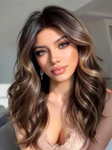 16-Inch Gradient Highlights Wavy Wig, Natural Hairline, Heat-Resistant Material, Suitable for All Occasions, Curly Style, Wavy Texture, Natural Look