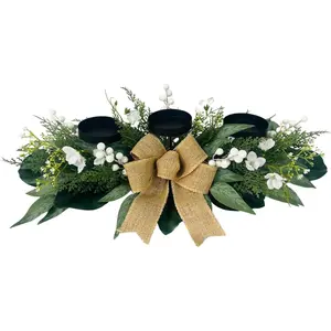 Candle Holders Centerpiece for Dining Table, 3 Wick Holder with Artificial Gypsophila,Magnolia,Holly Berries - Elegant Floral Arrangement for Seasonal  Decor Table Centerpiece