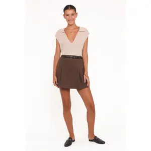 Cassia Belted Aline Skirt - Chocolate Brown