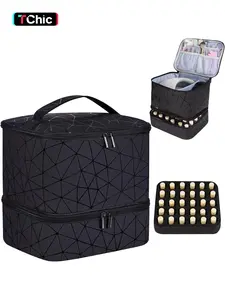 PU Leather Nail Polish Organizer and Nail Lamp Case, Nail Kit Organizer Holds 30+ Bottles (15ml - 0.5 fl.oz) and a Nail Lamp, Nail Polish Carrying Case with Manicure Tools Storage Sections, Makeup Storage Bag, Valentine's Day, Christmas gifts