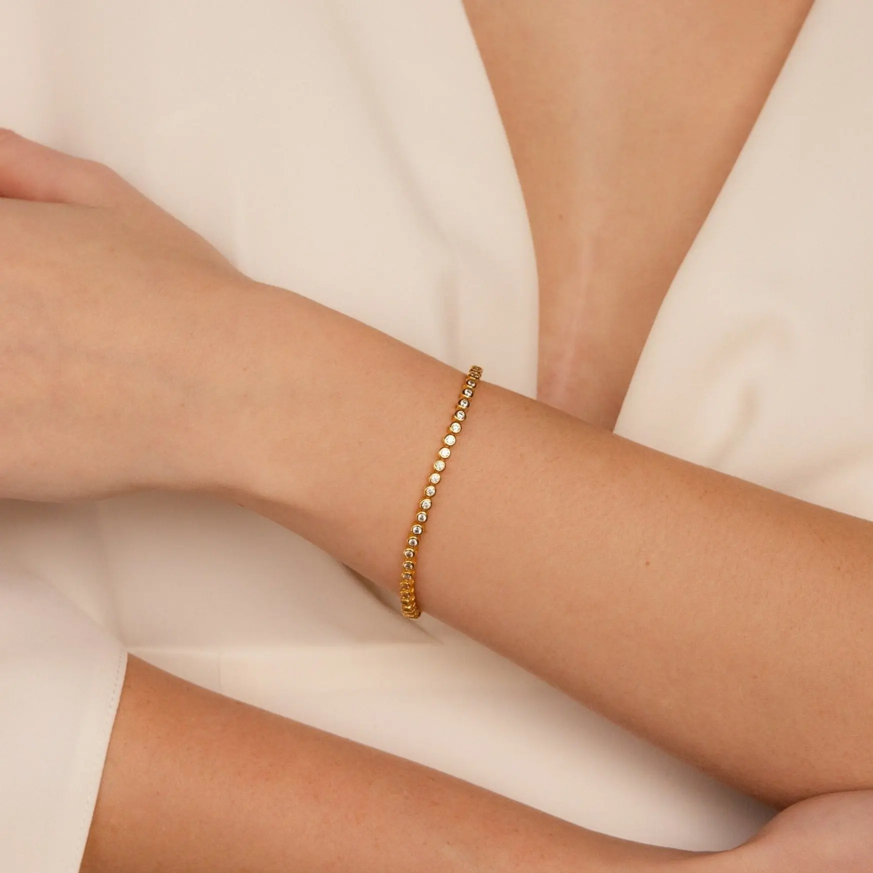 Diamond Bezel Tennis Bracelet by Caitlyn Minimalist - Round Crystal Tennis Chain Bracelet - Vintage Inspired Wedding Jewelry - Gift for Wife