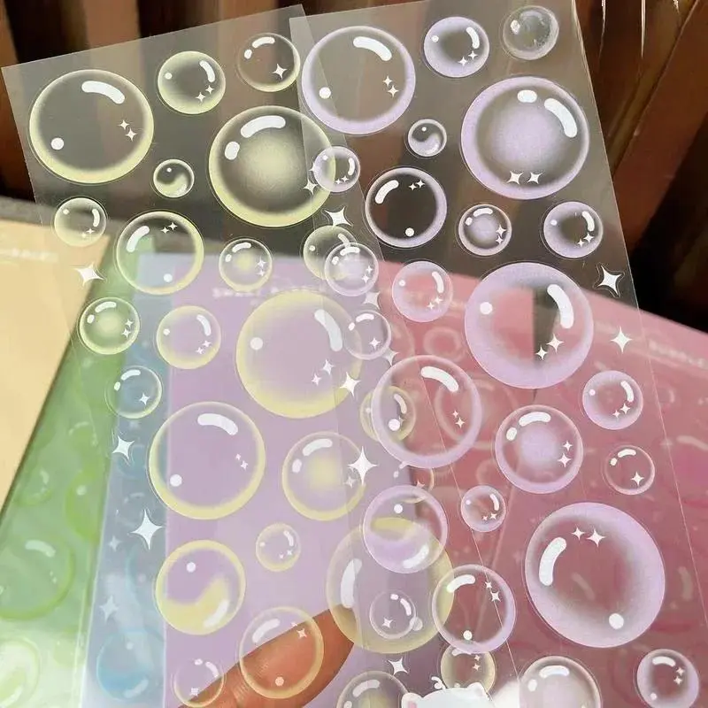 Wholesale 6pcs Korean Transparent Bubble Stickers - Shabby Chic, Ins-Style, Reusable for Hand Account, Photo Album Decoration (with Card Accents, Home Decor Supplies)