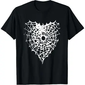 Cotton Streetwear Graphic Tees Casual Round Neck Shortsleeve Fashion Spider Web Heart Y2k  T-Shirt