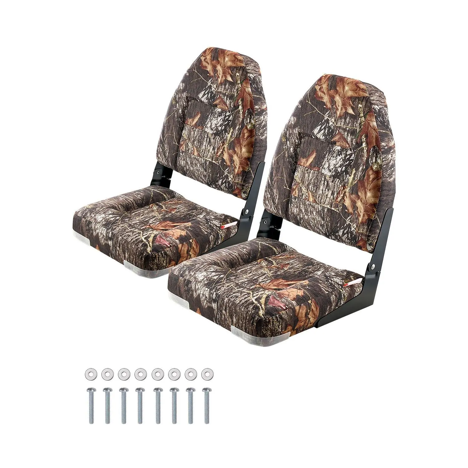 VEVOR Boat Seat, High Backrest, Folding Fishing Boat Seat with Thickened Sponge Cushion PU Polyester Fabric, Aluminum Alloy Hinges, Flip Up Boat Seat for Boats, Yachts, Ships, Camouflage (2 Seats)