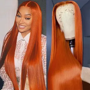 Crown Straight Orange Ginger Lace Front Wigs Human Hair 350 Colored Brazilian 13X6 HD Transparent  Crown Class Company