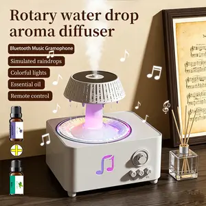 Retro Bluetooth Music Record Player Aroma Diffuser, Waterless Automatic Shut-off with Remote Control, White Noise, Raindrop, Multiple Color Lights, Rotating Raindrop Humidifier