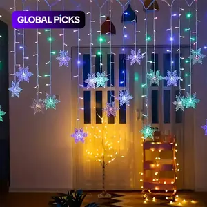 Christmas Snowflake Curtain Light 8 Modes Remote Control 96 LED Fairy String Lights for Christmas Indoor Party Holiday Decoration Party Decoration Supplies #TOP PICKS